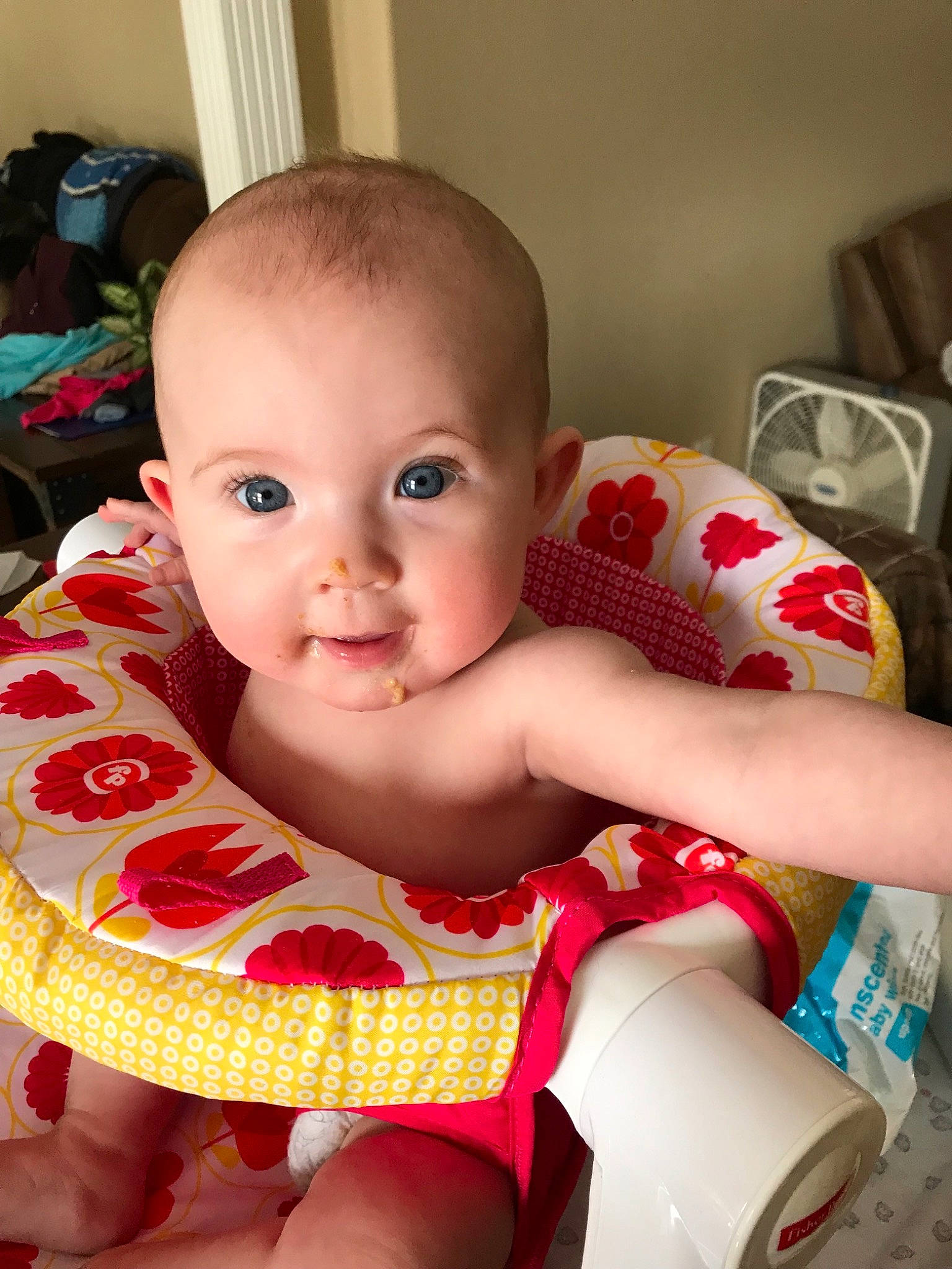Meredith joined the competition — help win amazing prizes! baby, baby_products, baby_toddler_clothing, cheek, child, lip, person, pink, product, sitting, skin, toddler