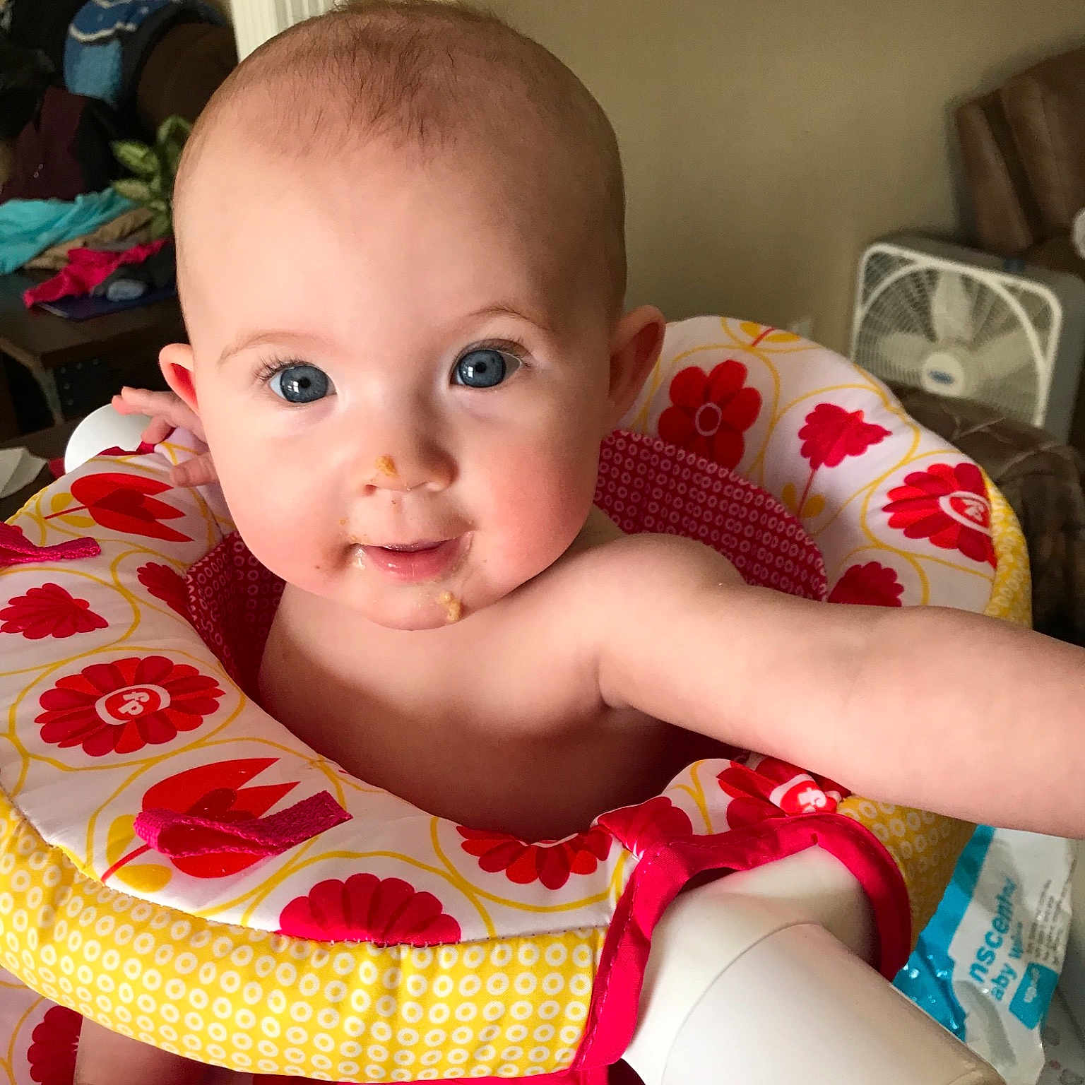 Meredith joined the competition — help win amazing prizes! baby, baby_products, baby_toddler_clothing, cheek, child, lip, person, pink, product, sitting, skin, toddler