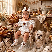 Victoria Emanuelly joined the competition — help win amazing prizes! baby, bakery, bow, chair, child, cookie, cozy, croissant, dog, dress, fairy_lights, headband, indoor, infant, pastry, pet, portrait, sitting, stuffed_animal, teddy_bear