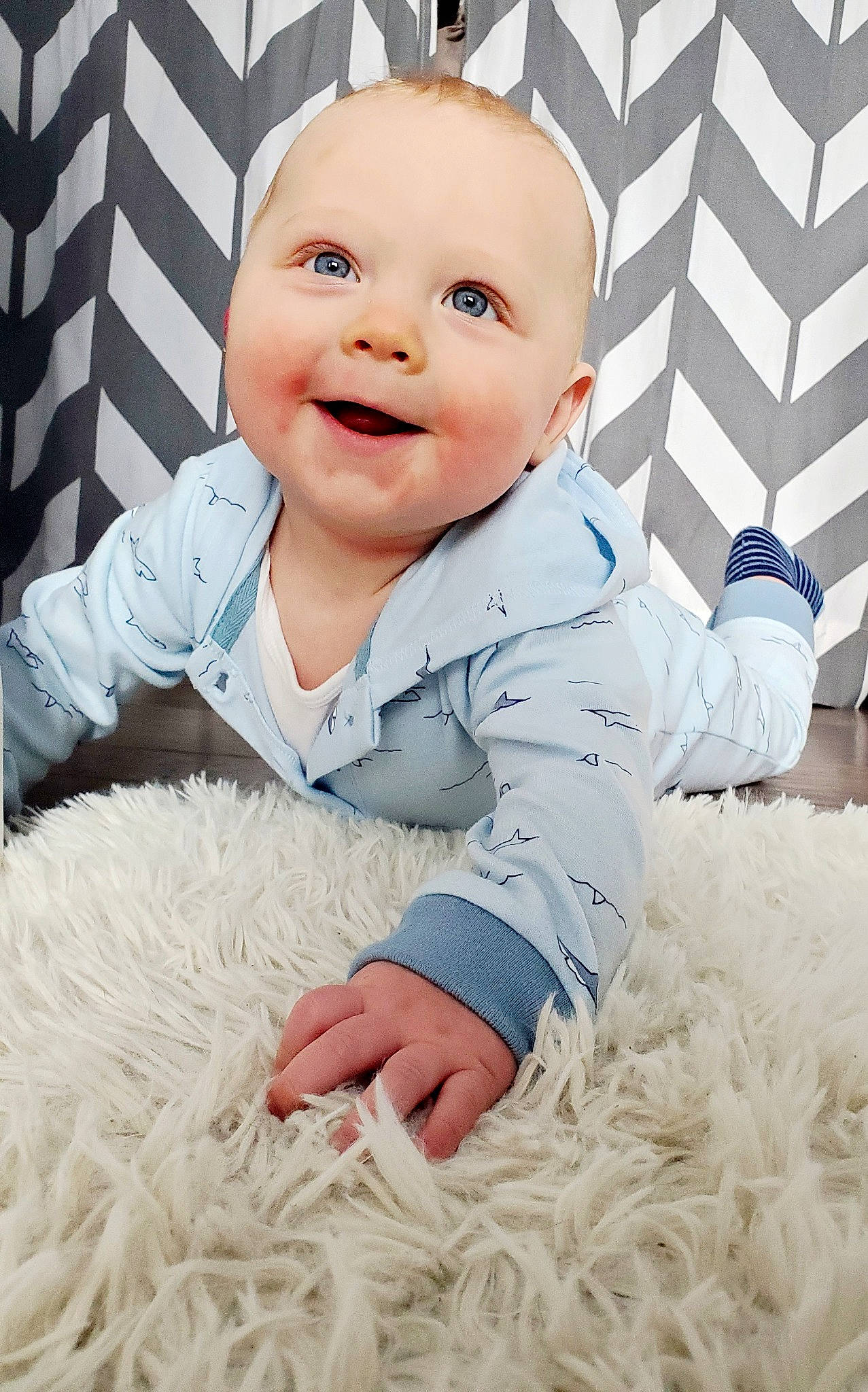 Caiden is registered to the contest to win money with this photo: baby, baby_toddler_clothing, beauty, cheek, child, comfort, electric_blue, flash_photography, flooring, happy, iris, linens, pattern, person, photograph, sitting, sleeve, smile, standing, toddler