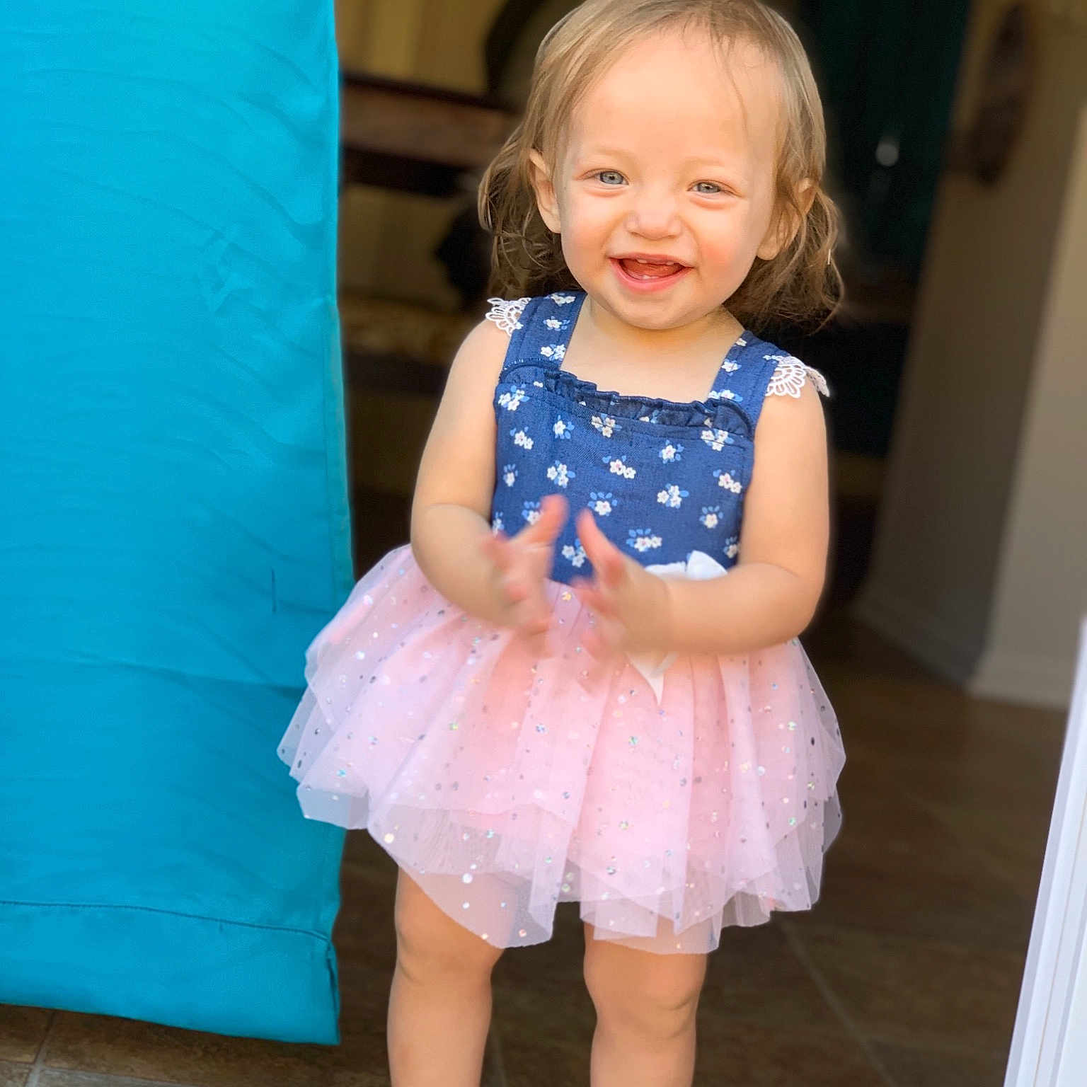 Kaysen is registered to the contest to win money with this photo: baby, baby_toddler_clothing, blue, child, clothing, costume, dress, joy, person, smile, toddler