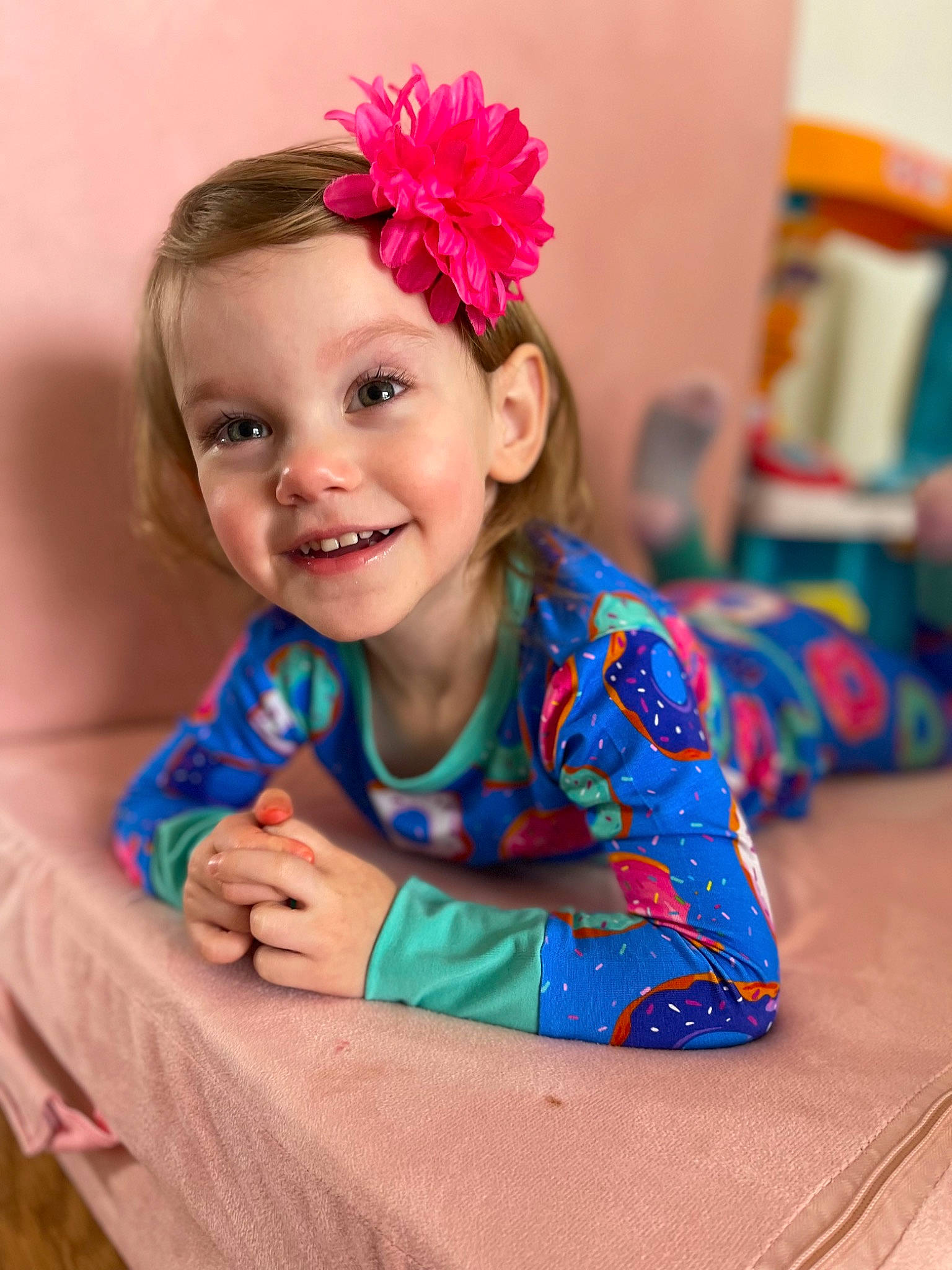 Atley joined the competition — help win amazing prizes! arm, baby, baby_toddler_clothing, dress, eye, face, facial_expression, fun, hair, hairstyle, happy, head, iris, joy, pattern, person, pink, skin, sleeve, smile