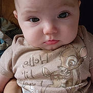 Echo joined the competition — help win amazing prizes! animal_print, baby, bambi, cartoon_character, child, clothing, cute, expression, eyes, face, hand, holding, indoors, infant, person, portrait, skin, thumper, tshirt, young_child