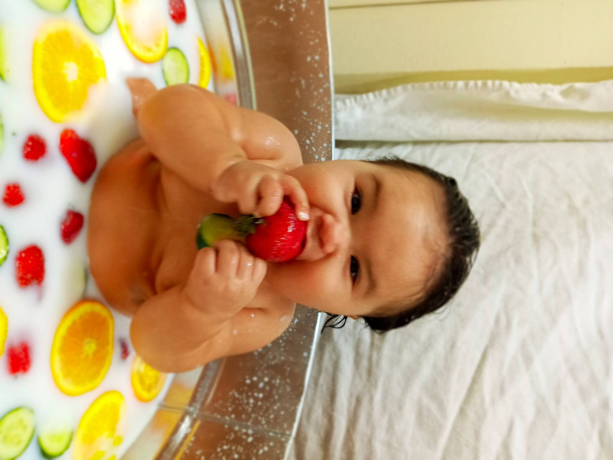 Sarahi joined the competition — help win amazing prizes! baby, bathing, cheek, child, eyelash, facial_expression, finger, food, fun, gesture, hand, happy, lip, mouth, nail, nose, person, skin, smile, thumb