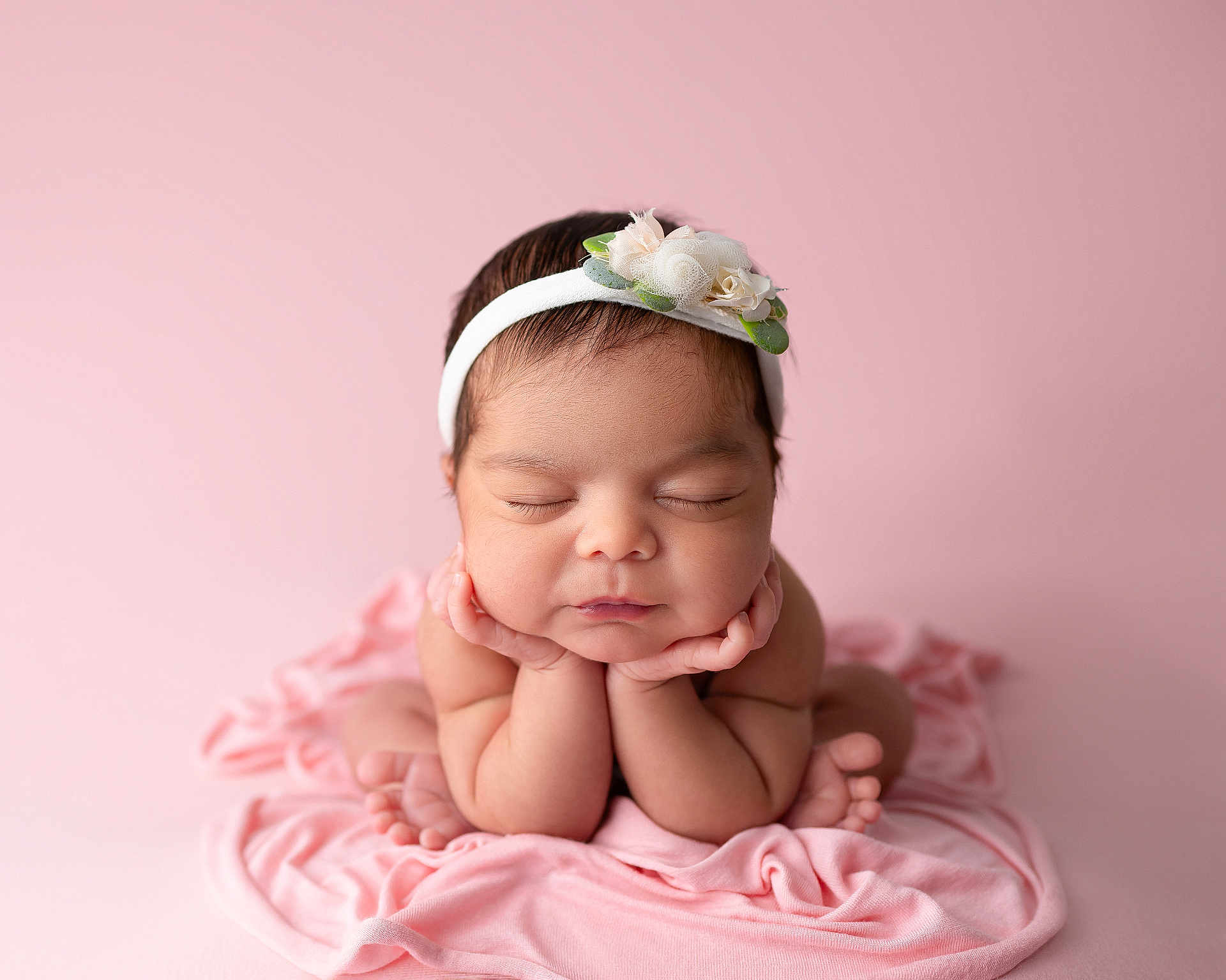 Aurora is registered to the contest to win money with this photo: newborn, baby, infant, headband, flower, pink, blanket, sleeping, cute, portrait, hands, feet, soft, studio, child, peaceful, closeup, resting, skin, adorable