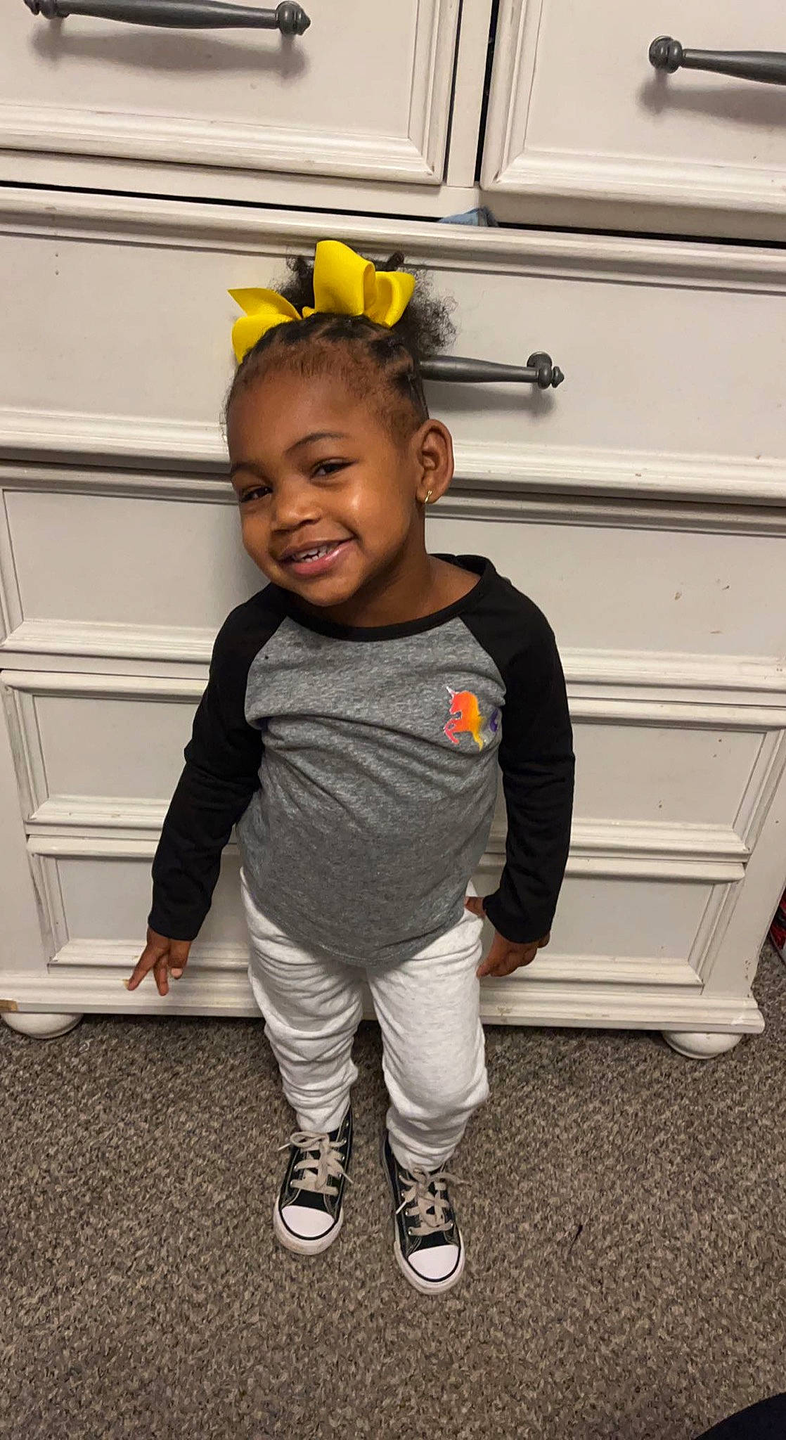 Bayleigh joined the competition — help win amazing prizes! baby, baby_toddler_clothing, child, costume, denim, flooring, fun, hairstyle, happy, joy, person, plant, pumpkin, room, shoe, sleeve, smile, standing, t_shirt, toddler