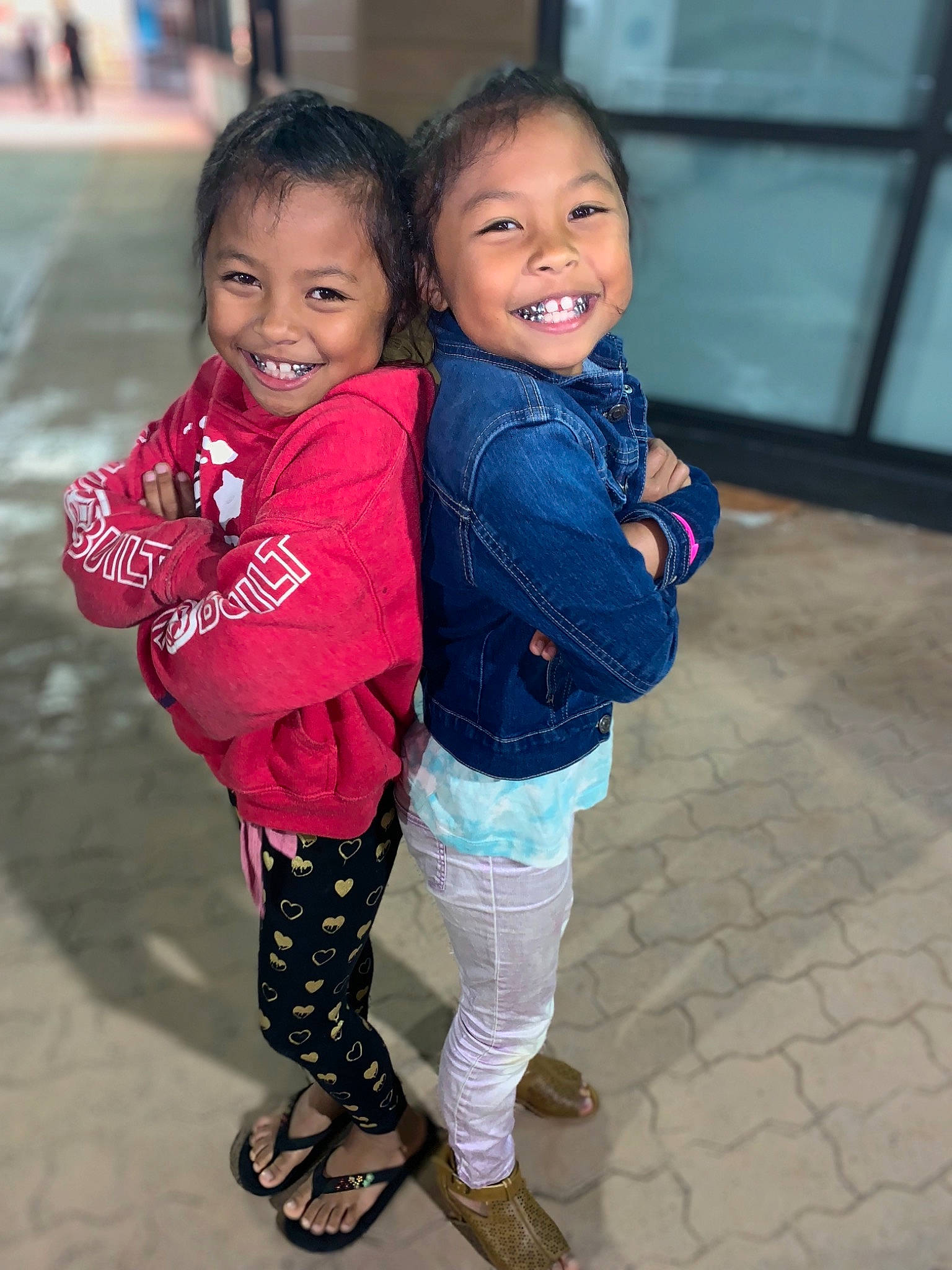 Karisma is registered to the contest to win money with this photo: child, daughter, fun, happy, head, jacket, jeans, joy, outerwear, person, sibling, skin, smile, snapshot, standing, toddler, trousers