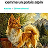 dog, canine, fox_like, standing, outdoor, garden, mountains, landscape, plants, flowers, chest, portrait, illustration, digital_art, orange_fur, fluffy_tail, pointed_ears, profile_view, smartphone_screenshot, french_text