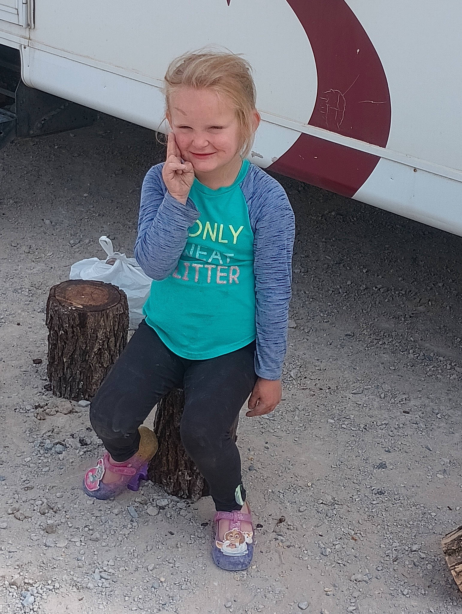 Navayah joined the competition — help win amazing prizes! automotive_tire, automotive_wheel_system, child, clothing, electric_blue, eye, foot, fun, happy, head, joy, leisure, person, pink, road_surface, sleeve, smile, t_shirt, toddler, vehicle_door