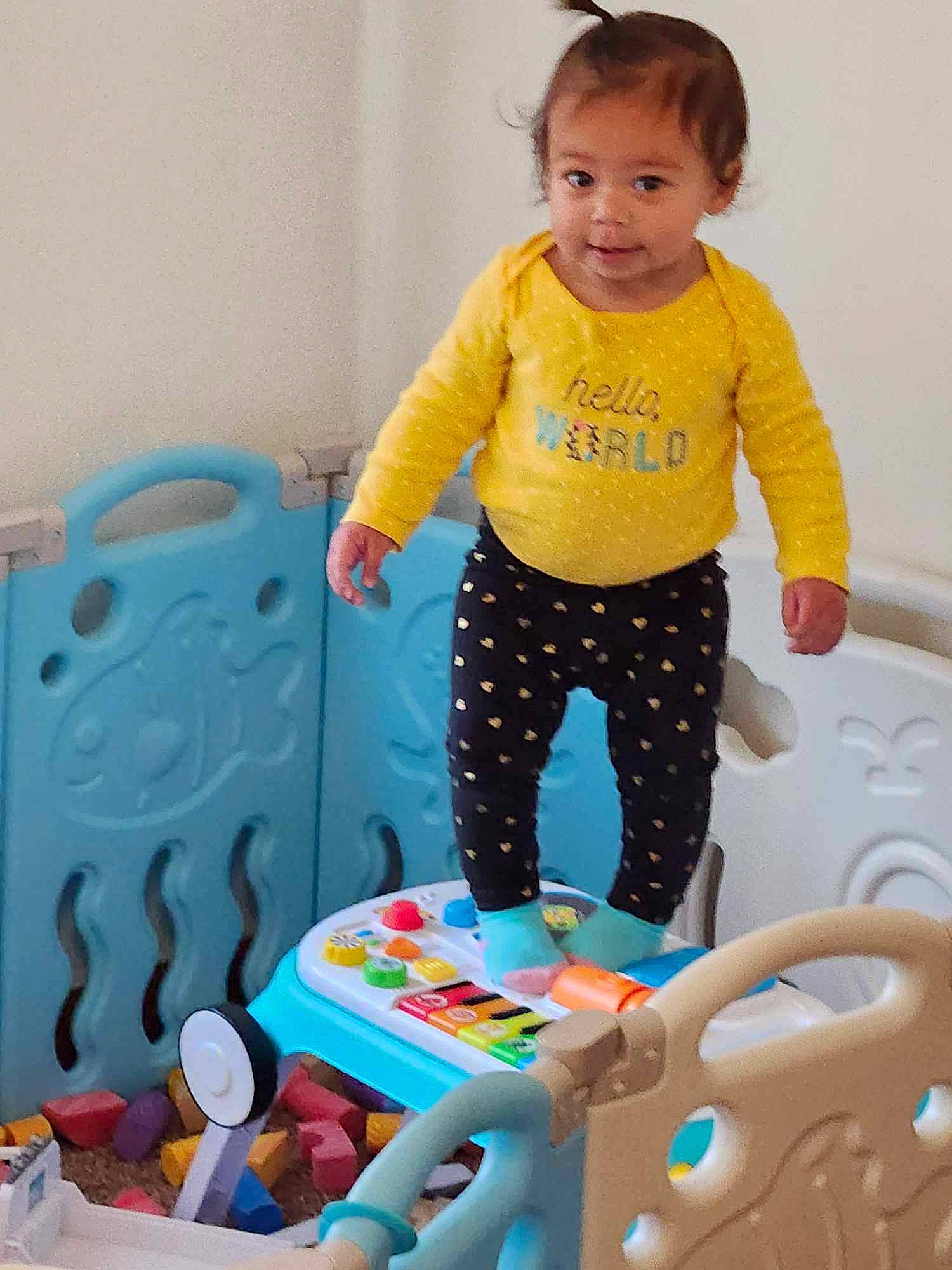 Haylen joined the competition — help win amazing prizes! baby_playing_with_toys, baby_products, baby_toddler_clothing, baby_toys, child, fun, leisure, person, photograph, play, product, recreation, room, sleeve, snapshot, stuffed_toy, t_shirt, textile, toddler, toy