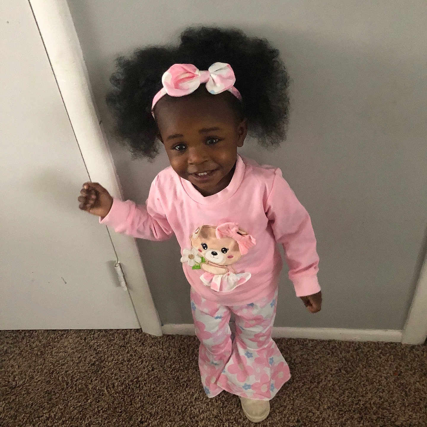 Wisdom joined the competition — help win amazing prizes! accessories, child, clothing, door, dress, face, female, footwear, girl, hair, happy, head, indoors, pajamas, pants, person, photography, portrait, shoe, smile