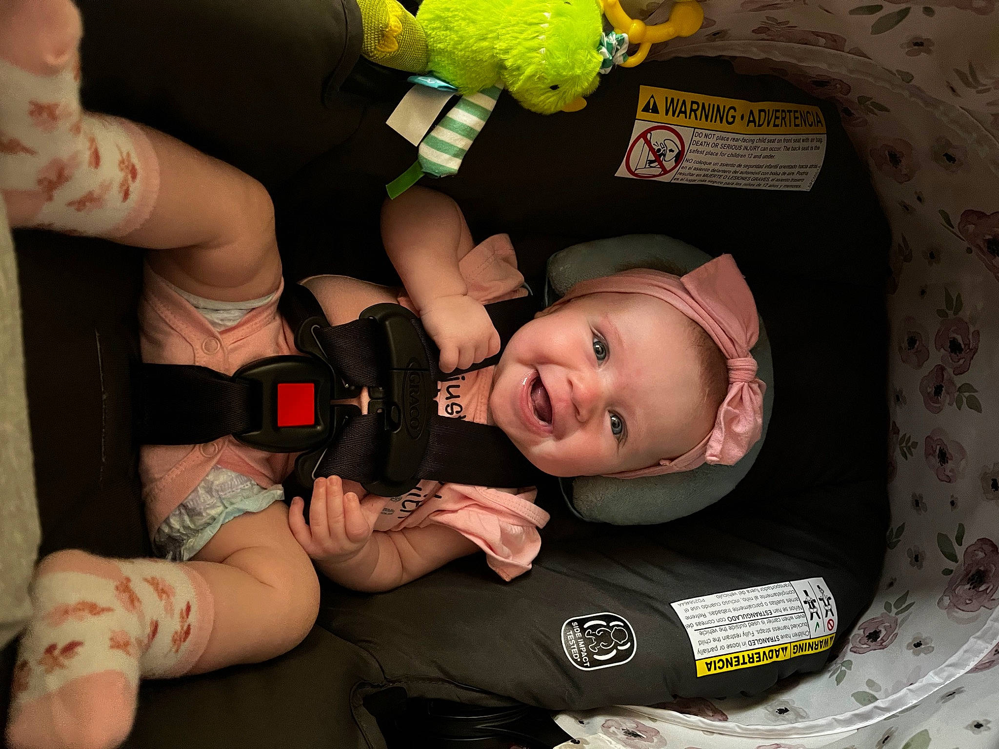 Raven is registered to the contest to win money with this photo: baby, chest, child, comfort, cool, elbow, event, finger, fun, happy, hat, mouth, nail, person, personal_protective_equipment, product, smile, thigh, thumb, toddler
