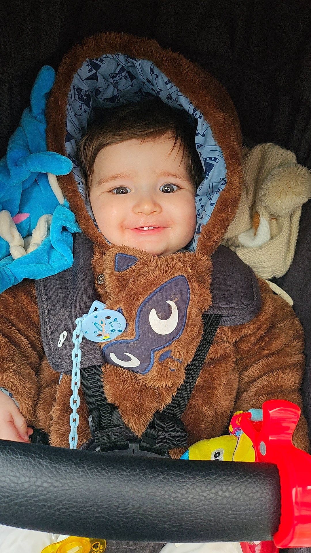 Maëlan participe au concours pour gagner de l'argent avec cette photo : baby, baby_carriage, baby_products, baby_toddler_clothing, cheek, child, comfort, fashion_accessory, iris, joy, linens, organ, outerwear, person, product, sitting, skin, sleeve, smile, stuffed_toy