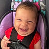 Maelani is registered to the contest to win money with this photo: baby, smiling, car_seat, butterfly_pattern, red_clothing, happy, infant, child, seatbelt, portrait, cute, face, young_child, indoor, closeup, person, head, seat, baby_girl, baby_boy