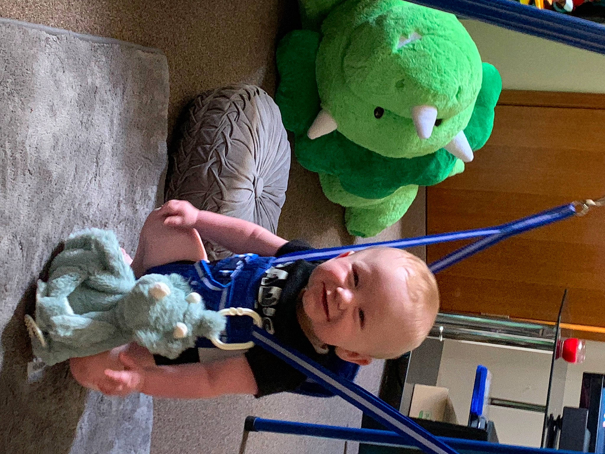 Kaden is registered to the contest to win money with this photo: baby, baby_products, baby_toys, child, fun, green, infant_bed, joy, person, play, plush, room, smile, stuffed_toy, toddler, toy, vertebrate
