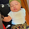 Chozien is registered to the contest to win money with this photo: baby, sleeping, infant, green_cap, white_shirt, camo_pants, cushion, black_cushion, floor, wood_floor, cute, peaceful, resting, indoor, baby_clothing, sock, hand, emoji_overlay, heart, closeup
