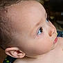 baby, child, face, profile, skin, ear, eye, curious, innocence, closeup, portrait, young, looking_up, soft_skin, head, expression, newborn, person, childhood, indoor