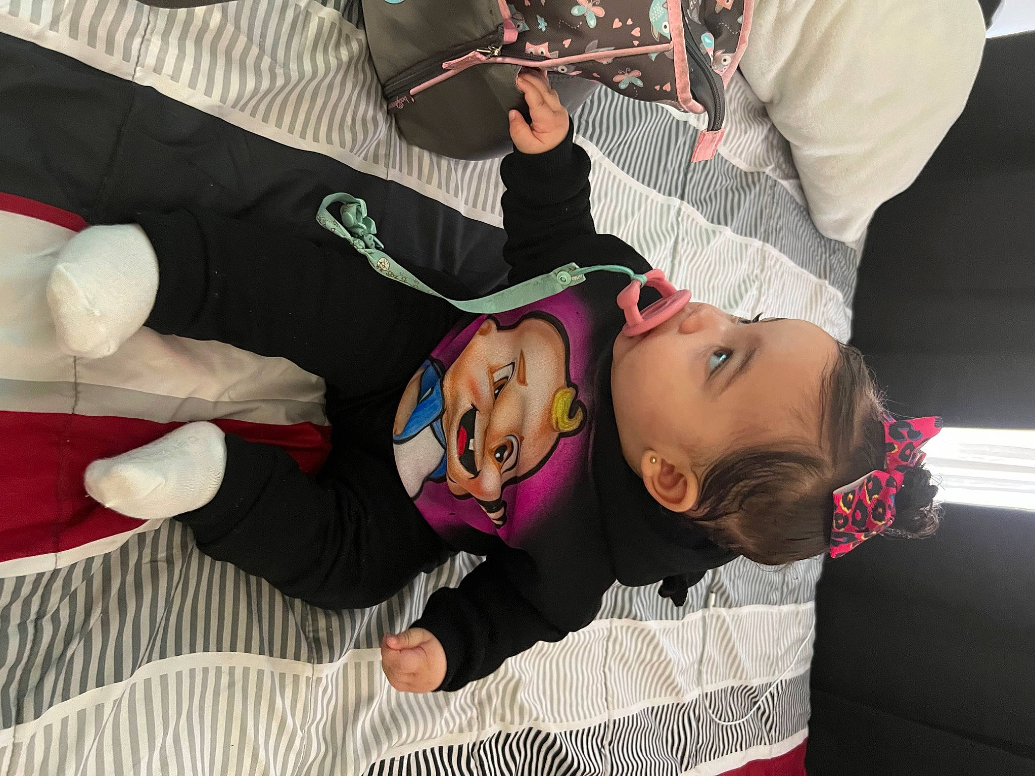 Alaiyah joined the competition — help win amazing prizes! baby, baby_products, baby_toddler_clothing, child, costume, event, fictional_character, fun, happy, hat, headgear, lap, leg, linens, person, room, smile, stuffed_toy, t_shirt, textile