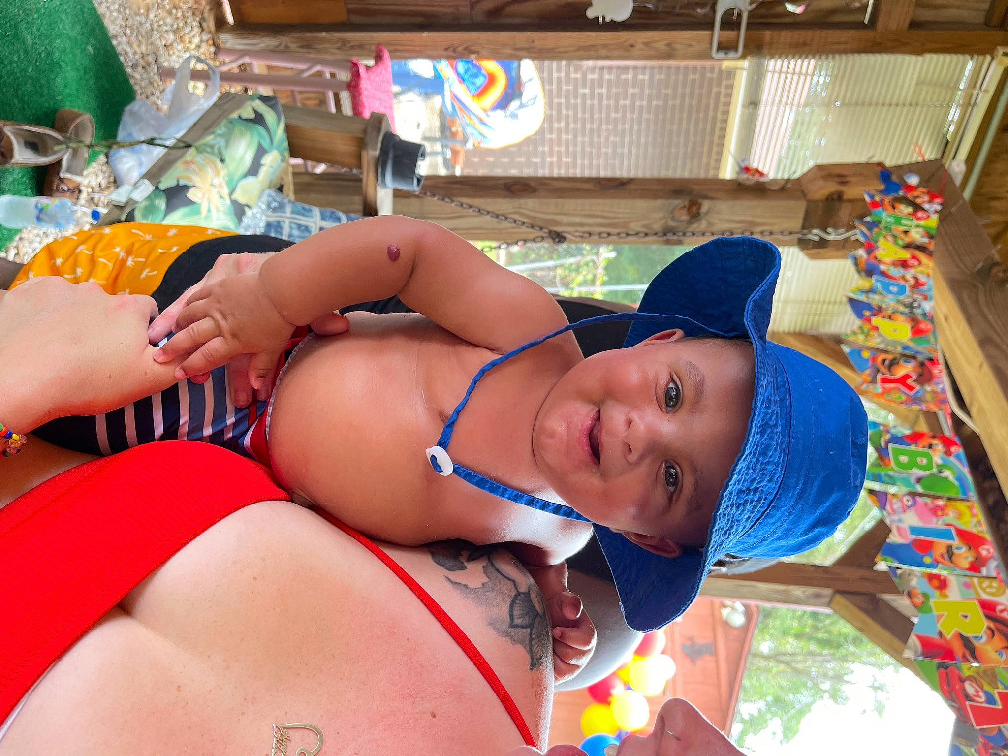 Kayson is registered to the contest to win money with this photo: abdomen, brassiere, chest, event, fun, happy, hat, headgear, headwear, leisure, lingerie, navel, people_on_beach, person, smile, swimsuit_bottom, swimsuit_top, swimwear, thigh, trunk
