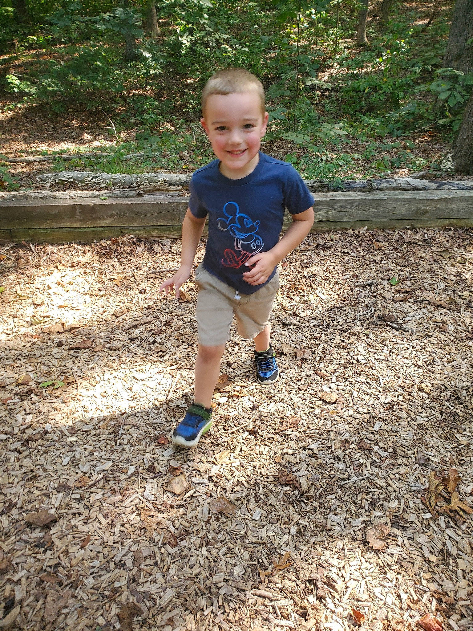 Theodore is registered to the contest to win money with this photo: baby, child, electric_blue, forest, fun, grass, happy, joy, landscape, leisure, people_in_nature, person, plant, recreation, shorts, smile, soil, t_shirt, toddler, tree