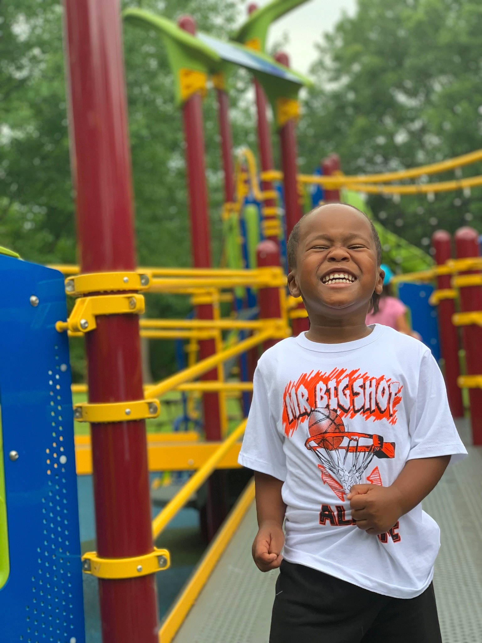 Kai is registered to the contest to win money with this photo: child, chute, city, event, fun, happy, leisure, outdoor_play_equipment, people, person, plant, play, playground, recreation, shirt, shorts, smile, t_shirt, toddler, tree