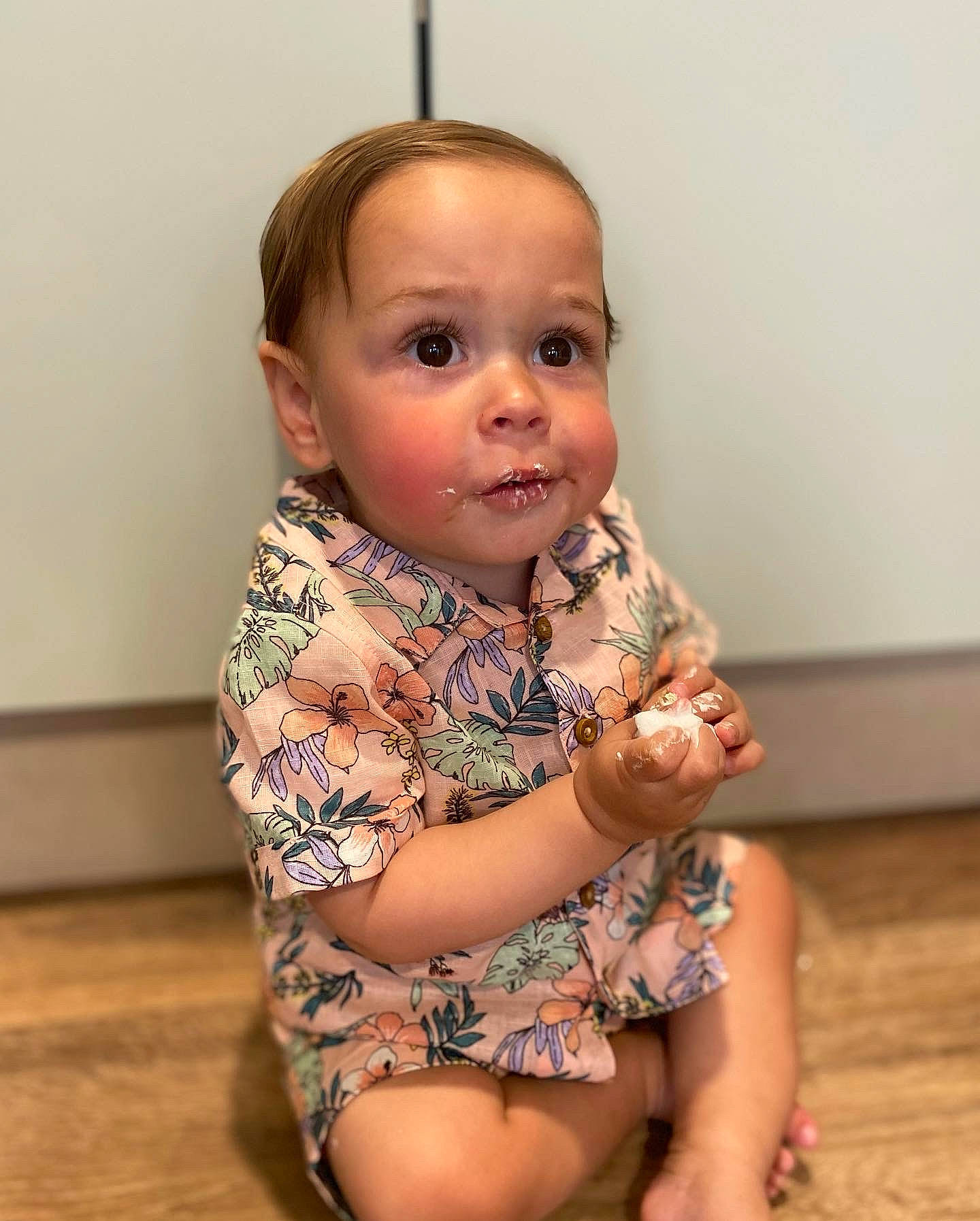 Albert joined the competition — help win amazing prizes! arm, baby, baby_toddler_clothing, cheek, elbow, face, flooring, fun, gesture, hair, happy, iris, lip, mouth, nose, person, skin, sleeve, thumb, toddler
