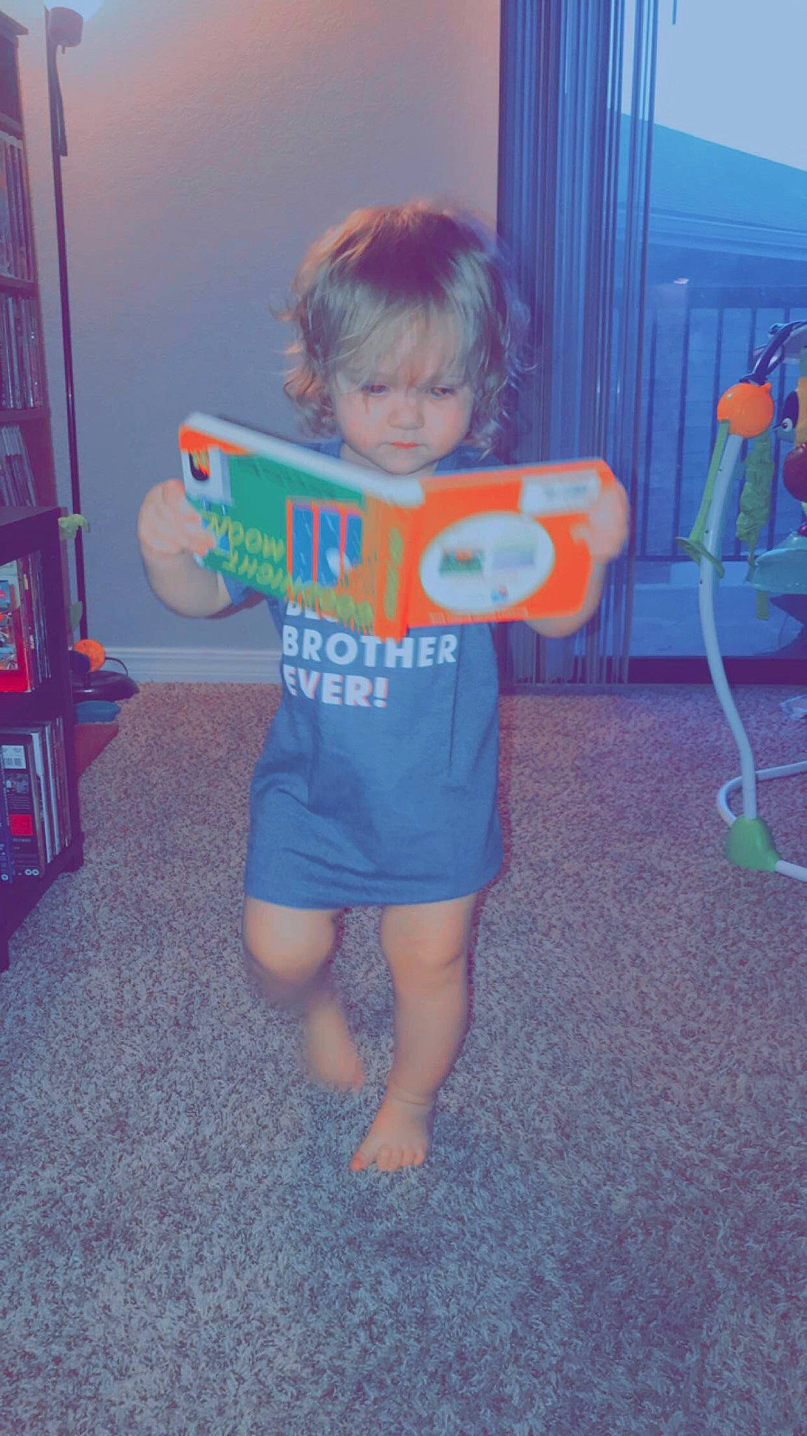 Brently joined the competition — help win amazing prizes! barefoot, child, fun, games, leg, person, play, room, smile, standing, summer, t_shirt, toddler, toy, vacation