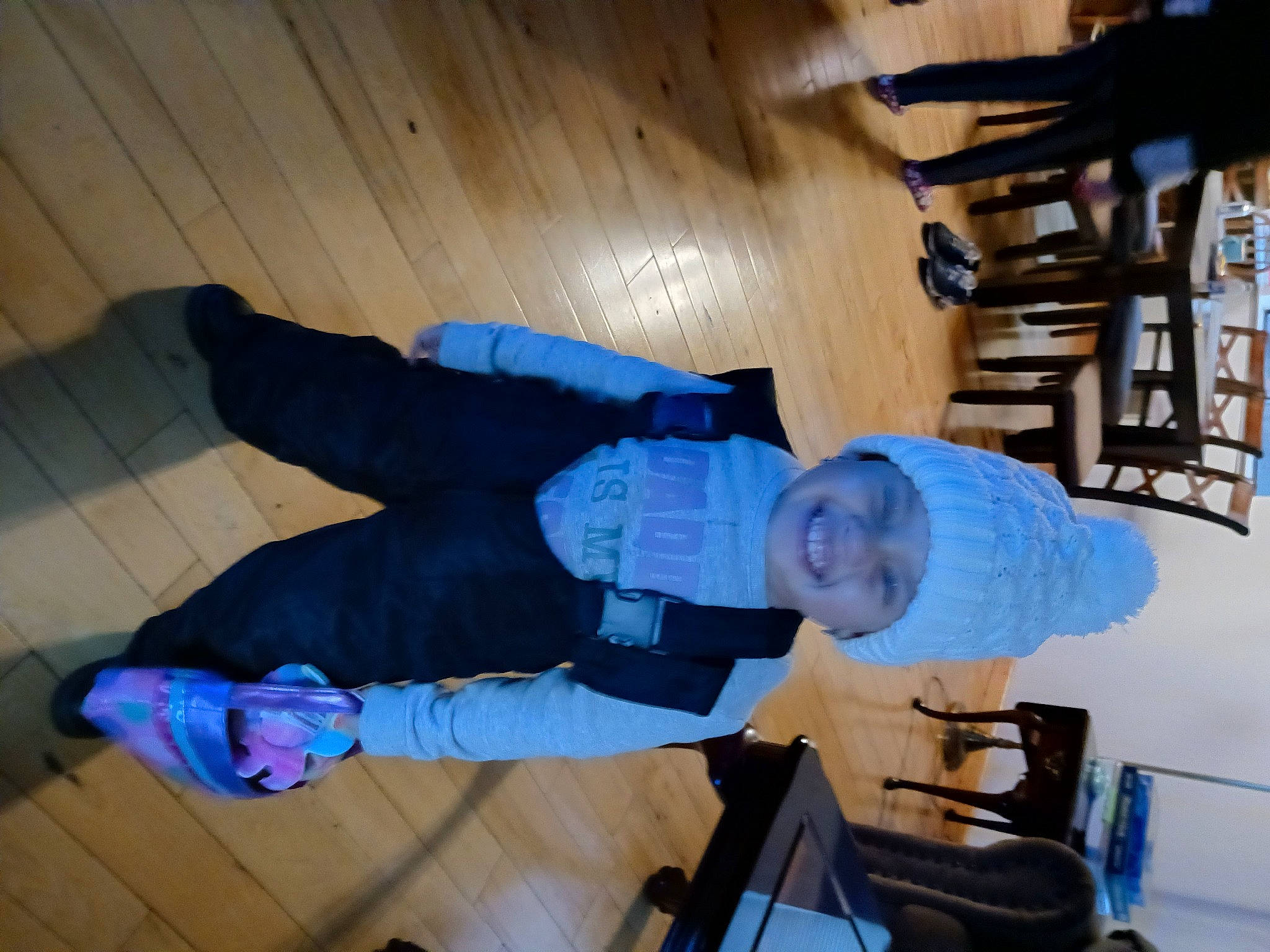 Lyric joined the competition — help win amazing prizes! child, cleanliness, electric_blue, flooring, fun, hardwood, hat, headwear, joy, person, room, smile, toddler, varnish, walking_shoe, wood, wood_flooring, wood_stain