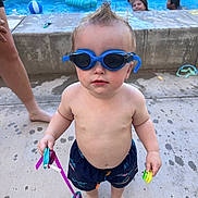 Ace joined the competition — help win amazing prizes! toddler, goggles, swim_trunks, pool, water, child, summer, toys, barefoot, concrete, hair_spike, swimming, play, outdoor, kids, fun, blue, water_droplets, person, daylight