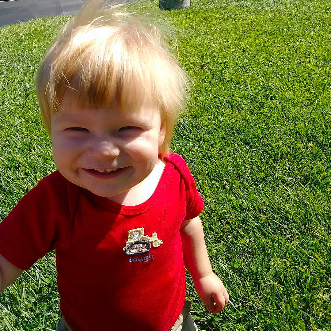 Gerald joined the competition — help win amazing prizes! blond, boy, child, day, emotion, facial_expression, fun, grass, happiness, human_hair_color, infant, joy, lawn, meadow, mouth, person, plant, play, red, smile