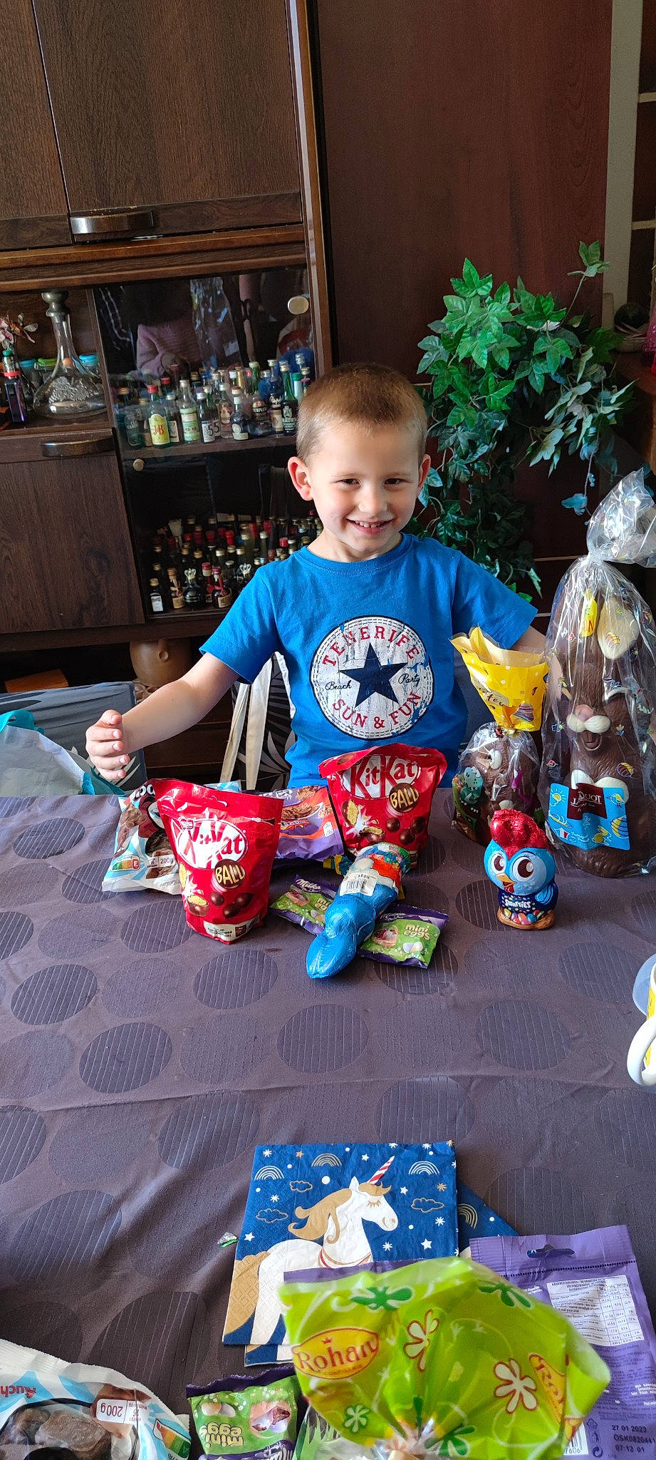 Timothy participe au concours pour gagner de l'argent avec cette photo : art, blue, child, christmas, christmas_eve, christmas_ornament, event, flowerpot, fun, happy, holiday, houseplant, joy, person, plant, play, smile, spider_man, t_shirt, toddler