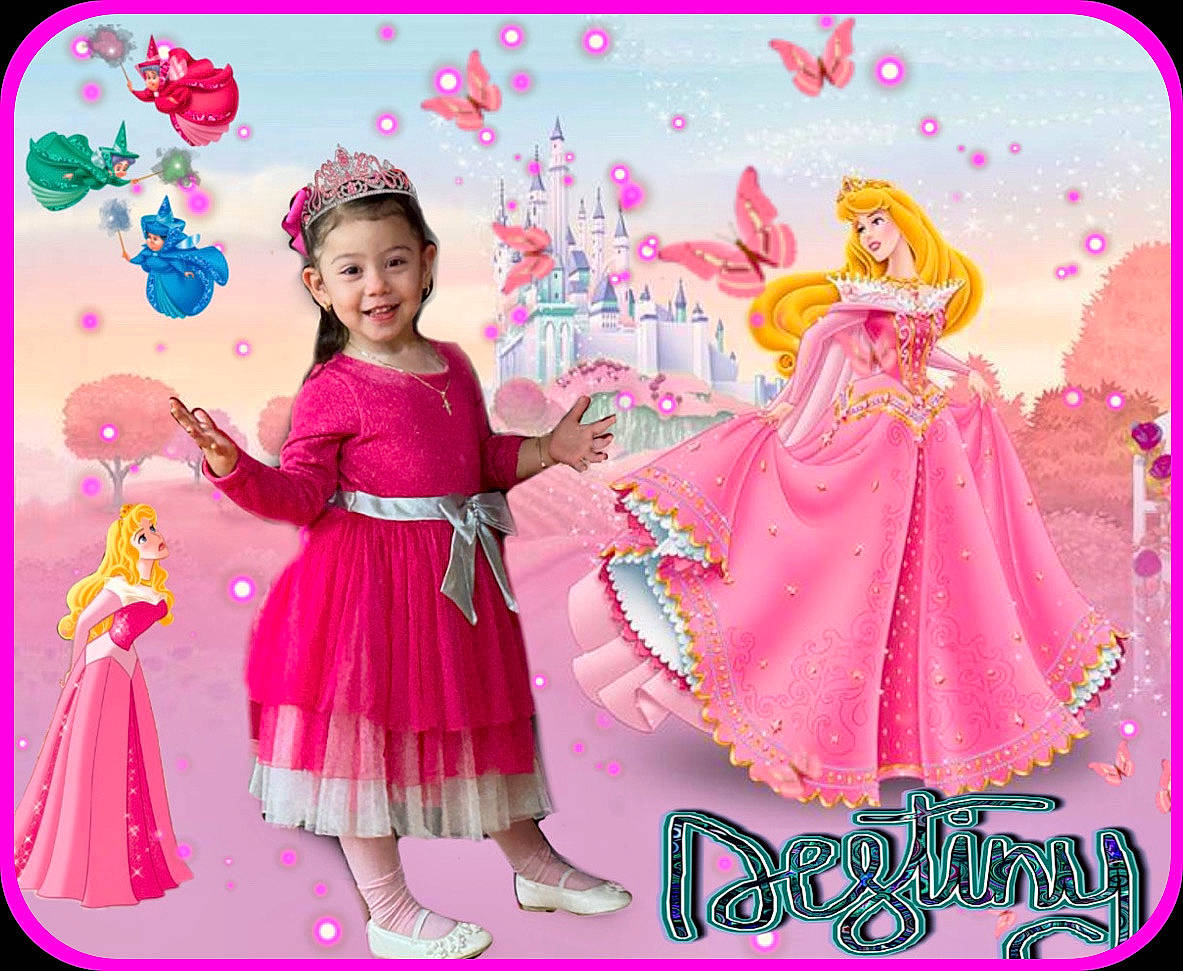 Destiny is registered to the contest to win money with this photo: beauty, clothing, dress, event, fashion_design, font, formal_wear, happy, joy, magenta, mythical_creature, one_piece_garment, pattern, person, pink, product, purple, rectangle, sleeve, smile