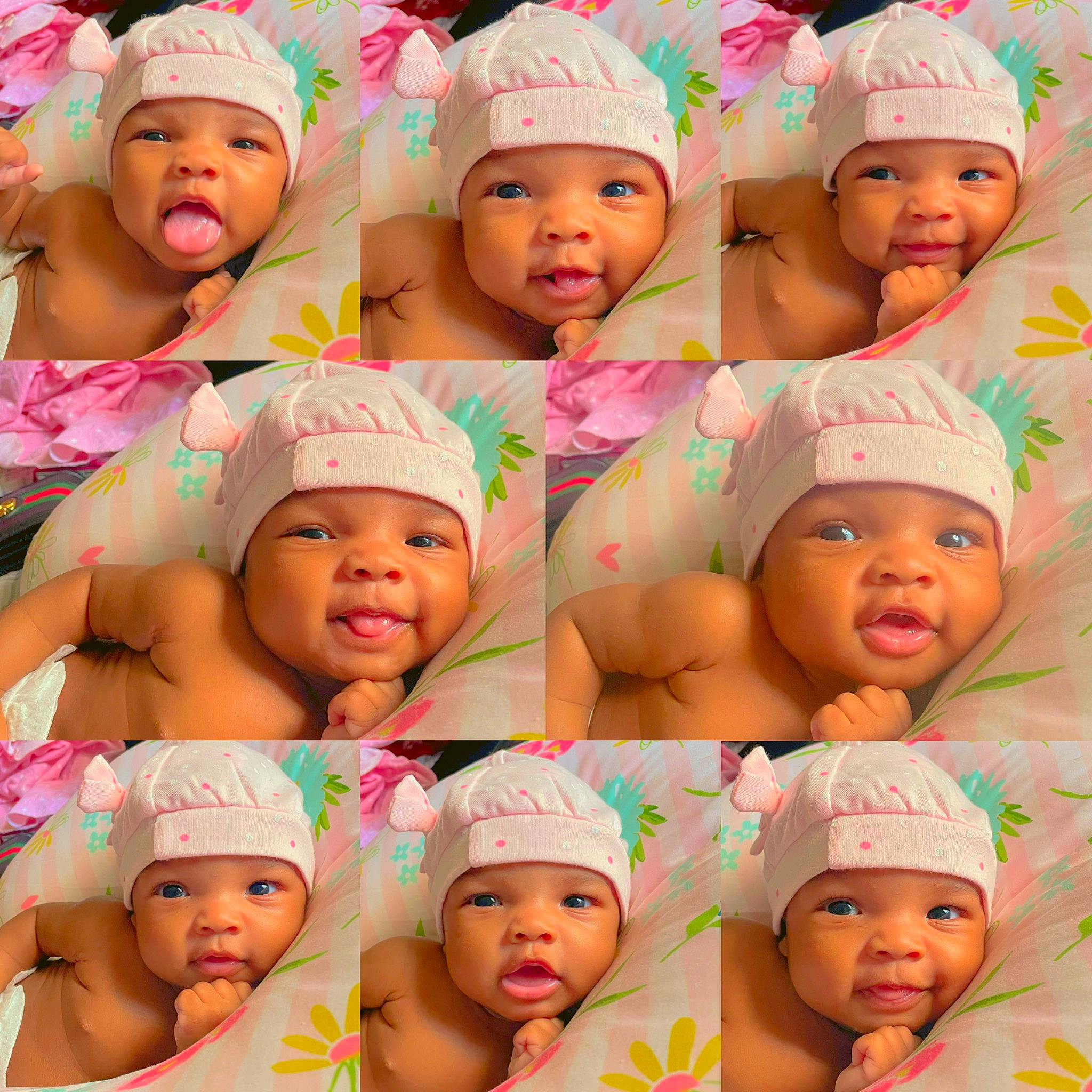 Reign is registered to the contest to win money with this photo: cheek, chin, eyebrow, eyelash, face, facial_expression, happy, headgear, headwear, human, jaw, mouth, muscle, neck, nose, organ, person, photograph, pink, plant