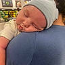 Ares joined the competition — help win amazing prizes! adult, aisle, baby, blue_shirt, blurred_background, child, closeup, clothing, cute, hat, headwear, indoor, infant, peaceful, person, products, resting, shoulder, sleeping, store