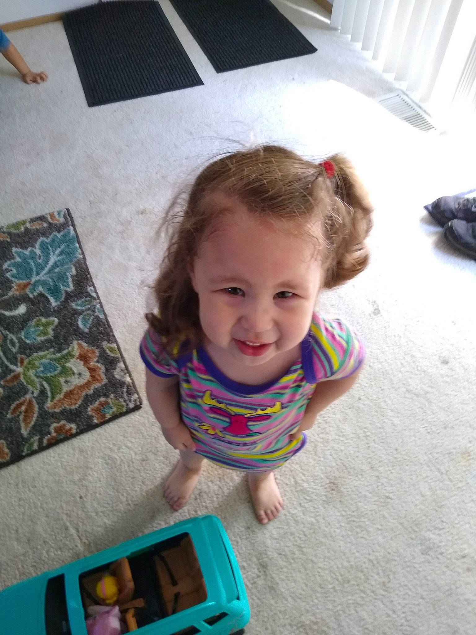 Evalyn joined the competition — help win amazing prizes! baby, child, electronic_device, electronics, floor, gadget, head, person, photography, play, room, skin, t_shirt, table, technology, toddler, vacation