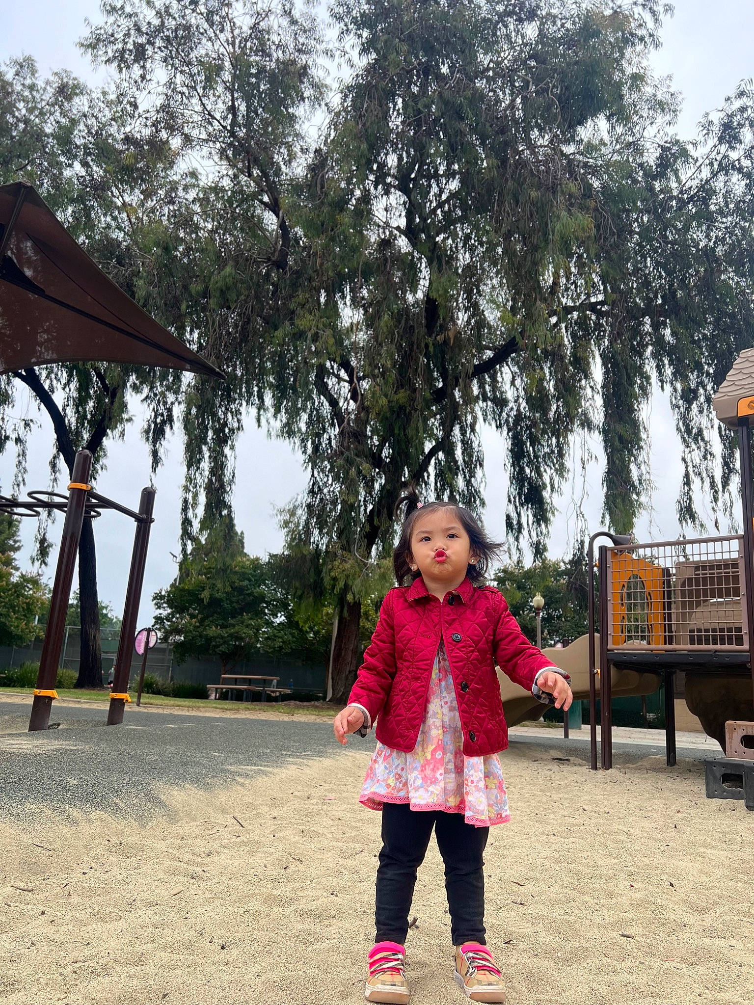 Sophie Magdalene is registered to the contest to win money with this photo: boot, child, city, fun, grass, happy, jacket, leisure, magenta, outdoor_play_equipment, people_in_nature, person, plant, public_space, recreation, sky, toddler, travel, tree, winter