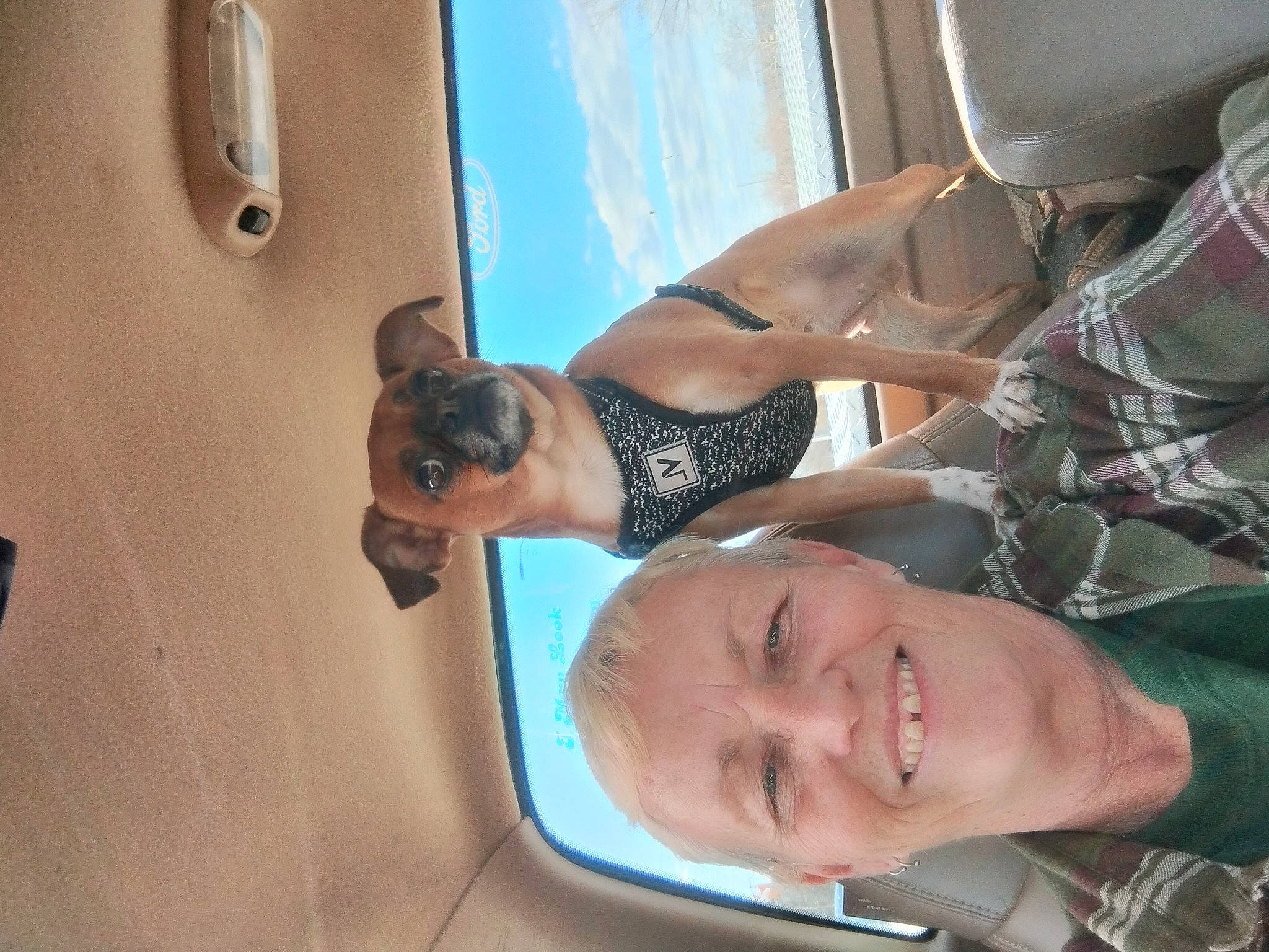 Maggie May joined the competition — help win amazing prizes! automotive_exterior, chest, elbow, eyewear, finger, foot, fun, gesture, human_leg, jaw, joint, leg, mouth, muscle, smile, sunglasses, thigh, trunk, vehicle_door, window