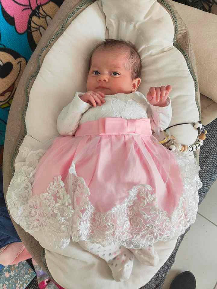 Celeste participe au concours pour gagner de l'argent avec cette photo : baby, baby_products, baby_safety, baby_toddler_clothing, cheek, child, comfort, cradle, dress, embellishment, infant_bed, linens, pattern, person, pink, product, ruffle, skin, sleeve, toddler