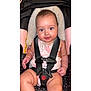 Sofia joined the competition — help win amazing prizes! baby, car_seat, child, infant, safety_harness, cute, smiling, blue_eyes, skin, face, pink_clothing, seatbelt, hands, legs, head_support, indoor, closeup, adorable, young_child, photography