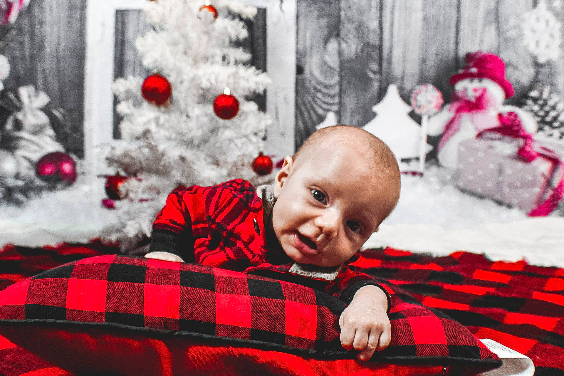 Harlan joined the competition — help win amazing prizes! baby, baby_toddler_clothing, carmine, christmas, christmas_decoration, christmas_eve, christmas_ornament, design, event, holiday, human, interior_design, ornament, pattern, person, plaid, red, tartan, textile, toddler