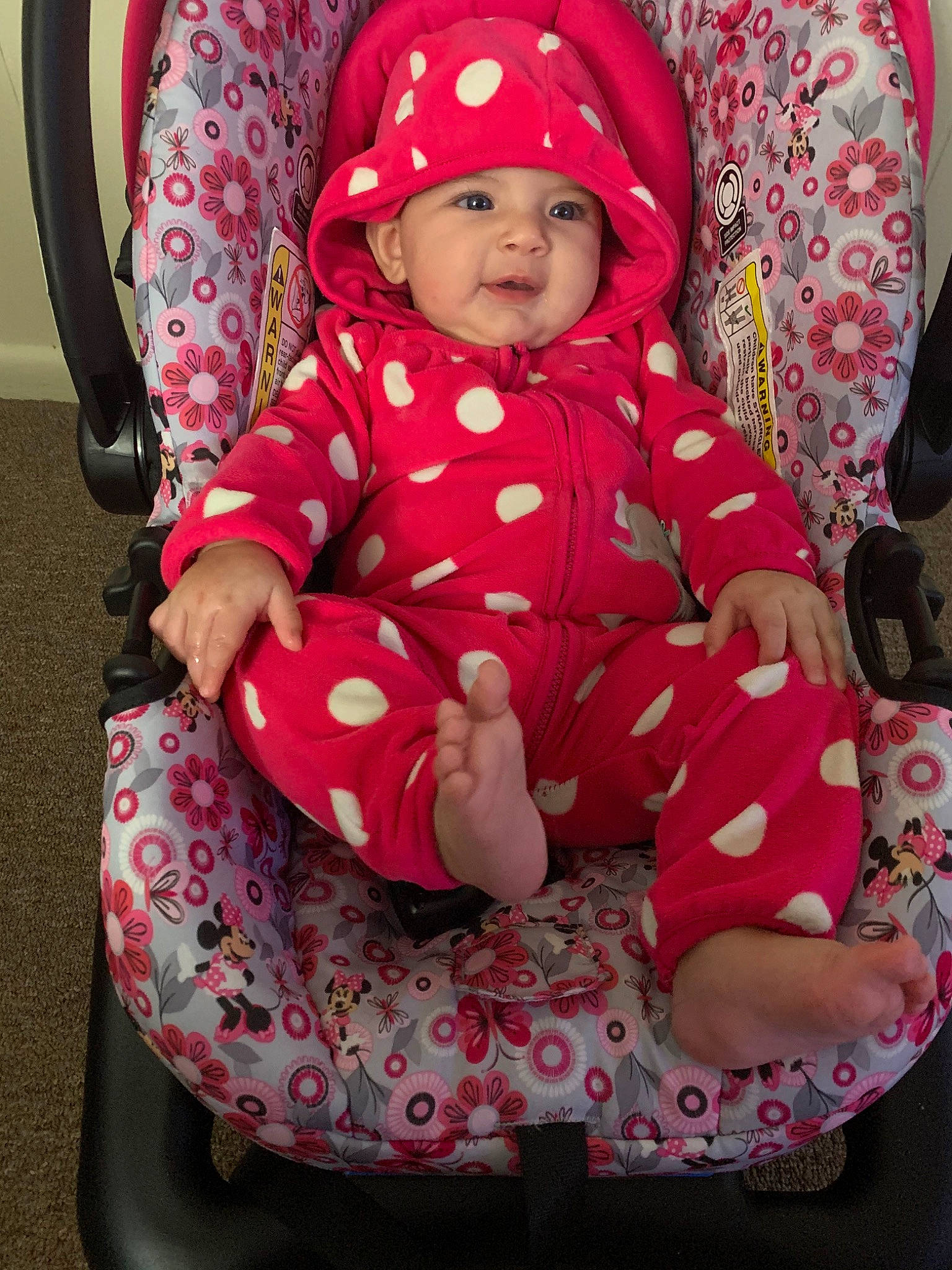 Victoria joined the competition — help win amazing prizes! baby, baby_products, car_seat, child, headwear, magenta, person, pink, product, red, sitting, smile, toddler