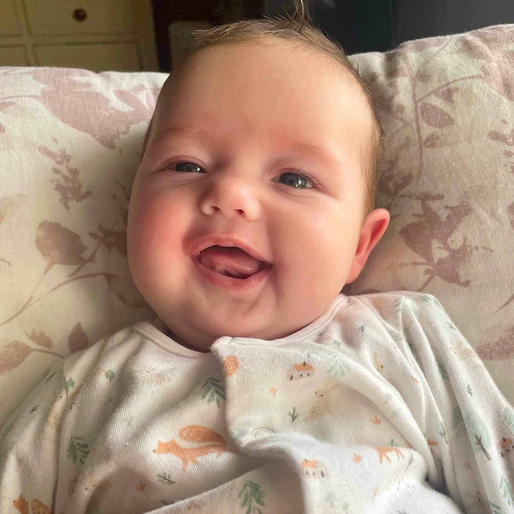 Bobbi joined the competition — help win amazing prizes! baby, babylaughing, bed, blanket, cushion, face, furniture, happy, head, homedecor, laughing, newborn, person, photography, portrait, quilt, smile