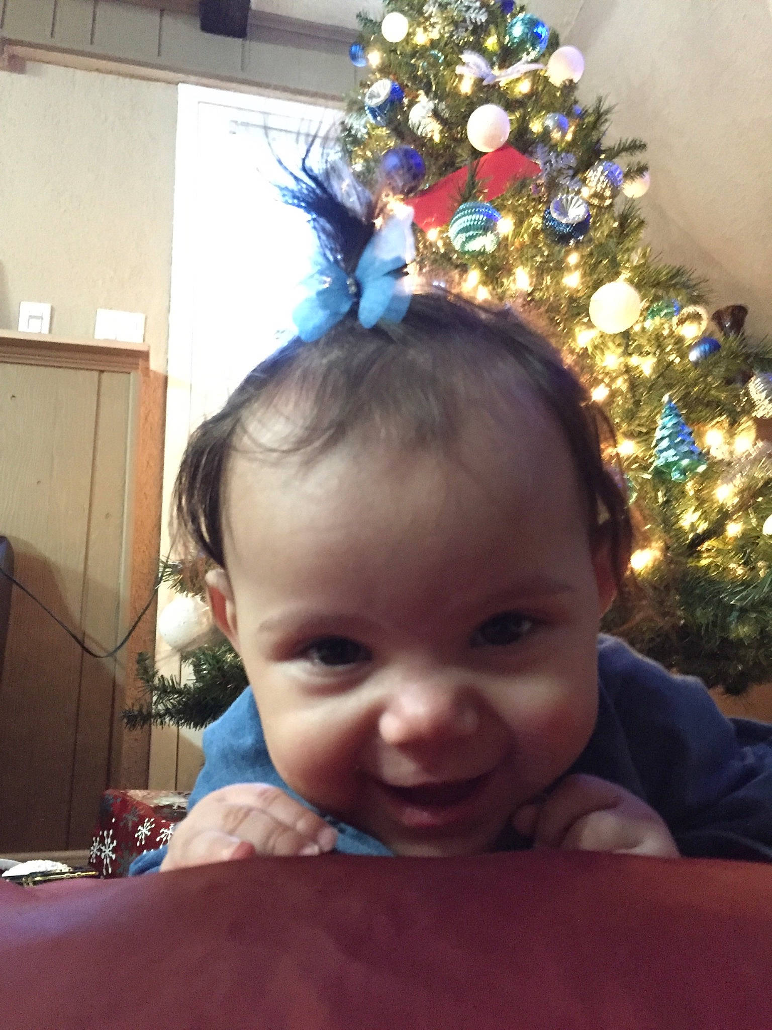 Ayvah joined the competition — help win amazing prizes! baby, cheek, child, christmas, christmas_decoration, christmas_eve, christmas_ornament, christmas_tree, ear, face, fashion_accessory, forehead, fun, hair_accessory, happy, head, headgear, person, smile, toddler