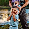 Zaiel joined the competition — help win amazing prizes! children, baby, toddler, smiling, portrait, outdoor, pond, lake, sunset, nature, family, siblings, adult, holding, blue_clothing, striped_clothing, star_pattern, water, reflection, photography