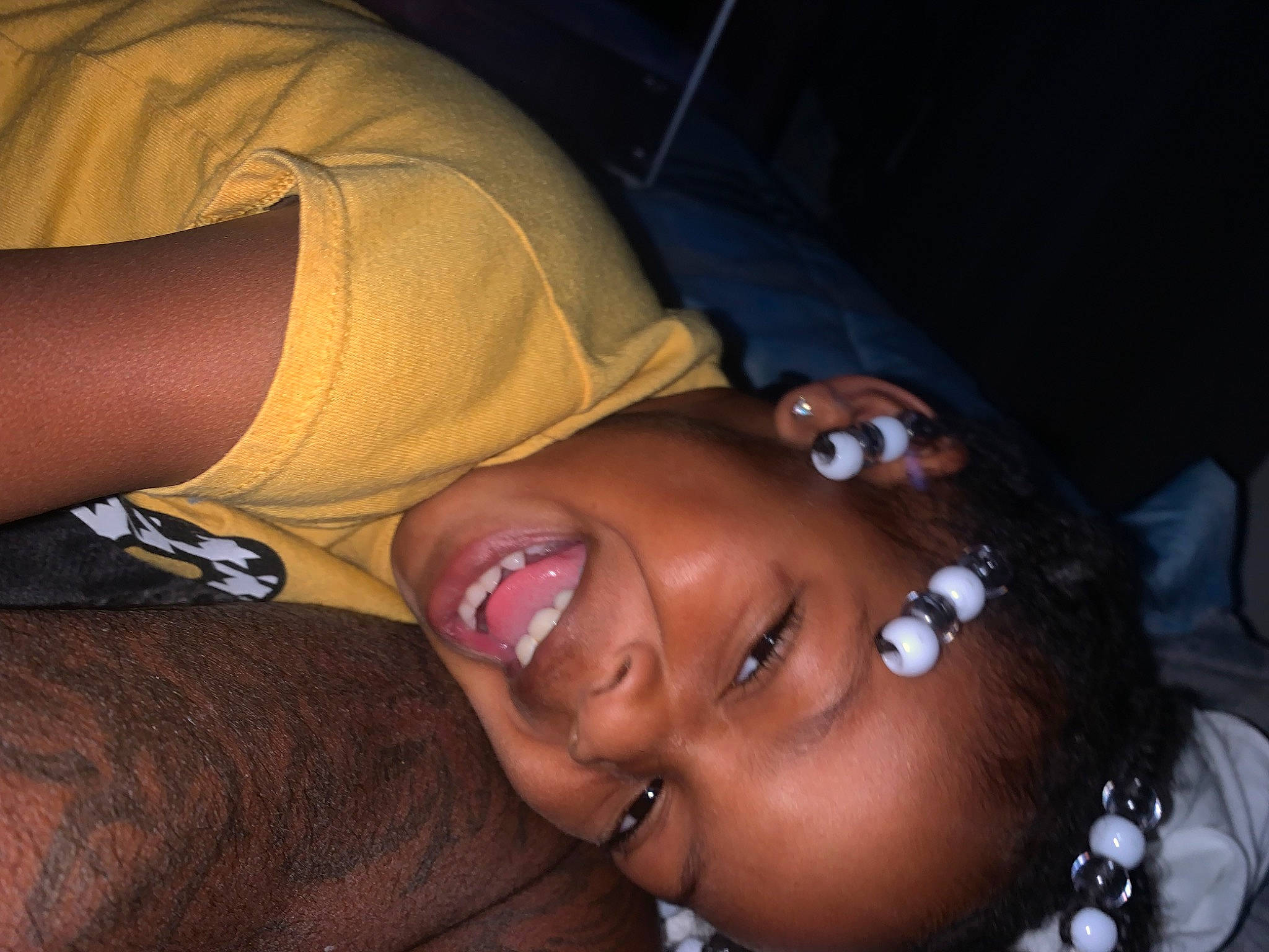 Teyana is registered to the contest to win money with this photo: black_hair, chest, cool, ear, elbow, eyebrow, eyelash, eyewear, flash_photography, gesture, happy, jaw, jewellery, lip, long_hair, neck, nose, person, smile, trunk