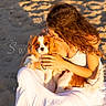 Bianca a rejoint le concours — aidez-le/la à gagner de superbes lots ! affection, animal, beach, brown_hair, cute, dog, happy, nature, outdoor, pet, portrait, sand, sitting, small_dog, summer, sunlight, sunset, warm_light, white_dress, woman