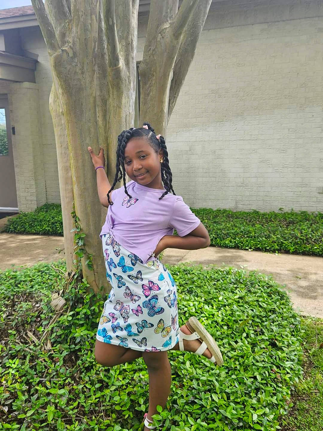 Shanaya joined the competition — help win amazing prizes! black_hair, botany, fun, garden, grass, grass_family, happy, human_leg, joy, leaf, leisure, magenta, people_in_nature, person, plant, sandal, smile, summer, toddler, tree