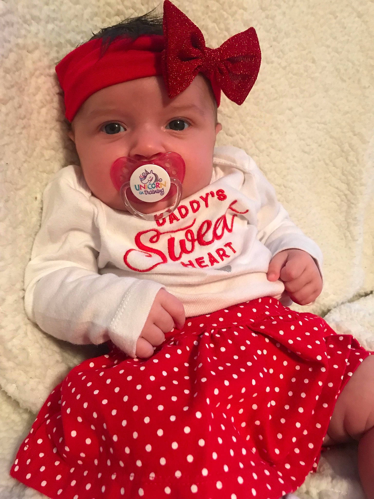 Rosie joined the competition — help win amazing prizes! baby, baby_bloomers, baby_products, baby_toddler_clothing, child, design, joy, pattern, person, polka_dot, product, red, sleeve, toddler