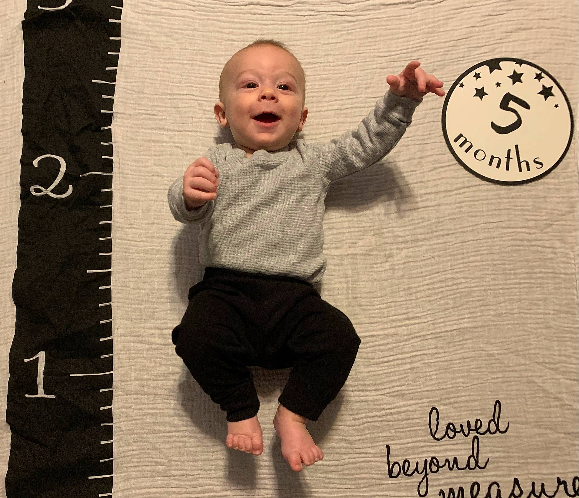 Vinny joined the competition — help win amazing prizes! baby, baby_toddler_clothing, cheek, facial_expression, finger, font, gesture, happy, line, organ, pattern, person, photograph, product, rectangle, sleeve, smile, standing, t_shirt, textile