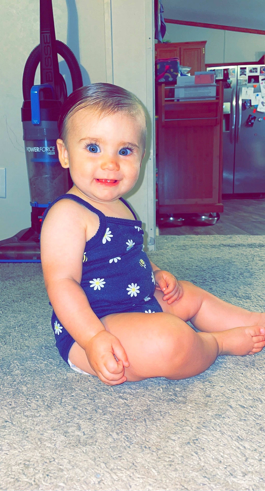 Novalynn joined the competition — help win amazing prizes! baby, baby_toddler_clothing, blue, eye, finger, flooring, happy, human_body, joint, joy, knee, person, photograph, pink, red, shoulder, skin, smile, standing, thigh